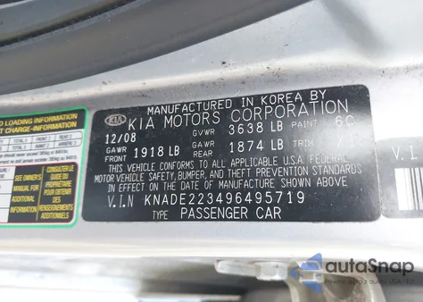 2009 Kia Rio Lx из США, поврежденный, VIN KNADE223496495719